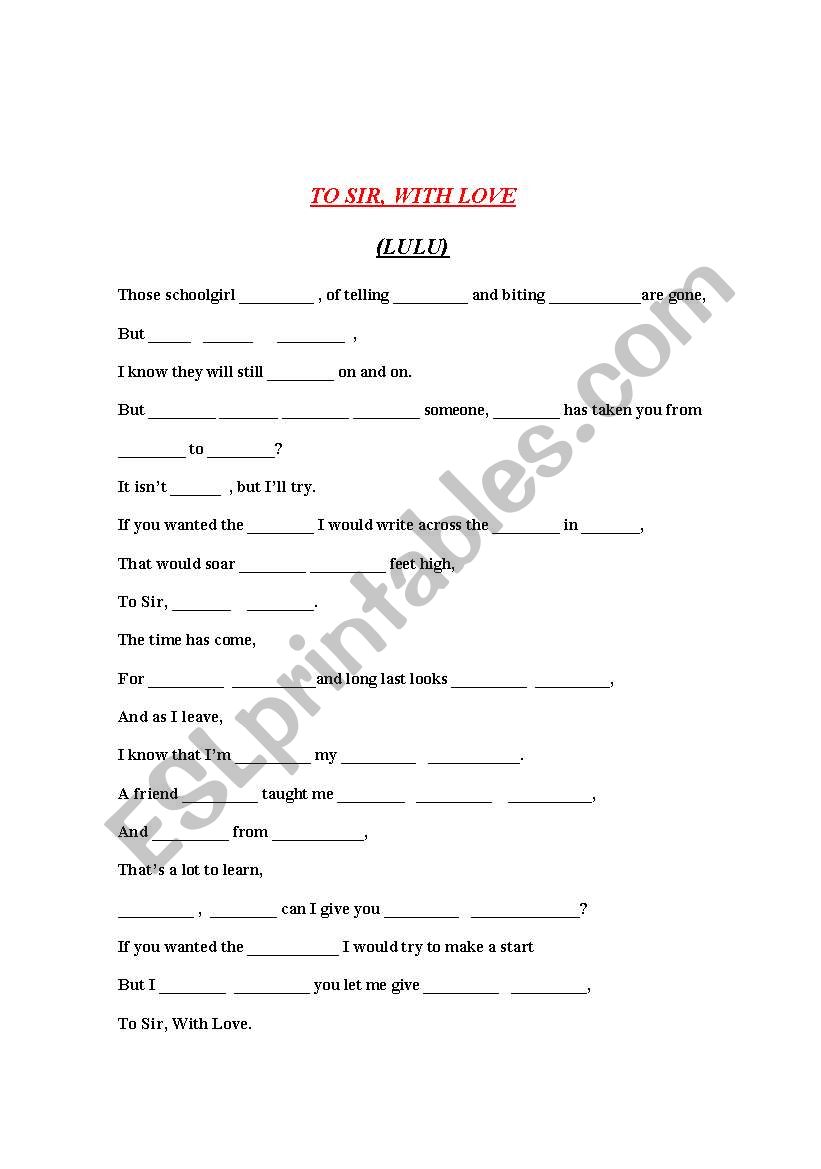 To Sir, with love worksheet
