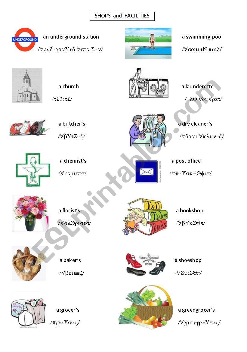 shops and facilities worksheet