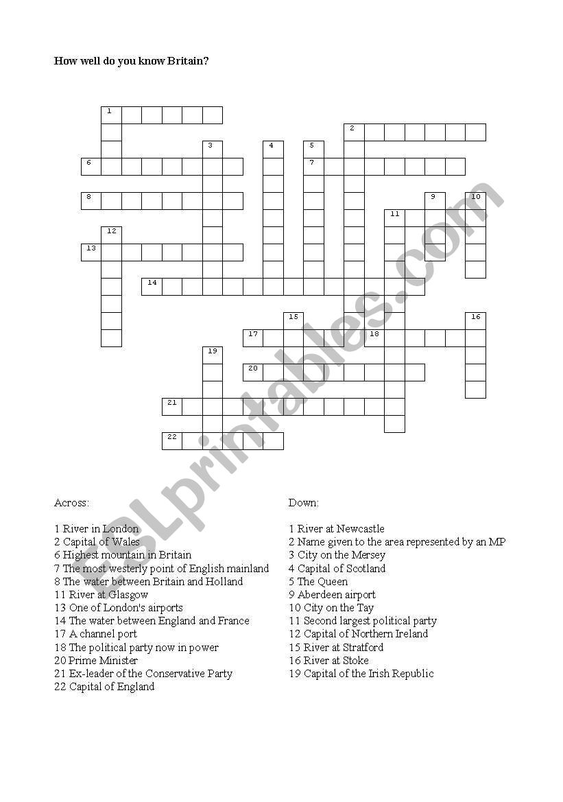 complete the crossword worksheet
