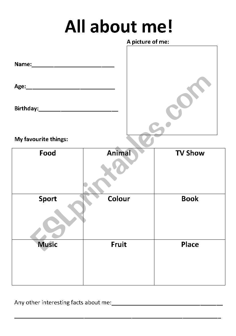 All about me worksheet