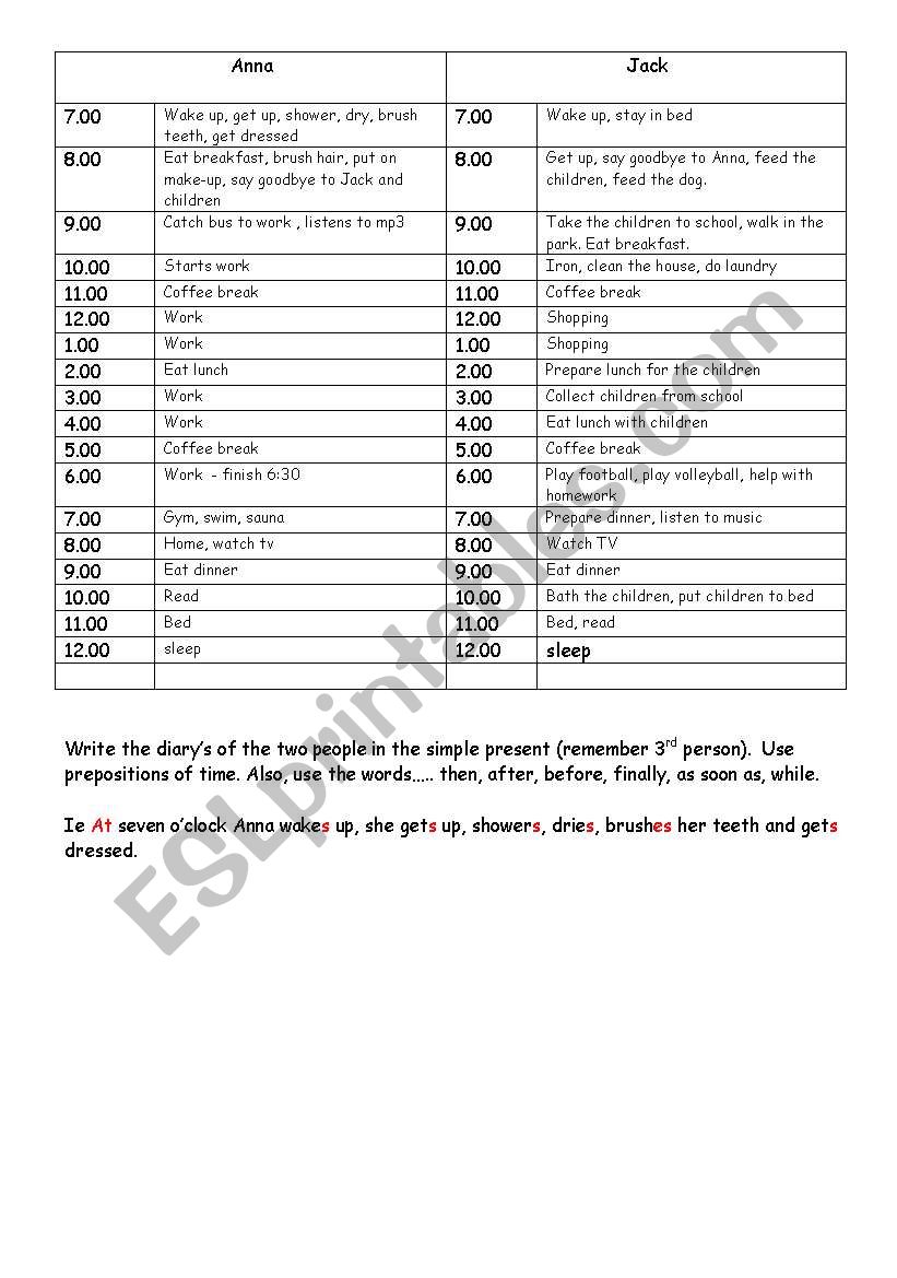 Daily Routines worksheet