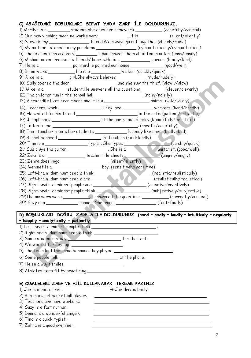 adjective and adverb worksheet