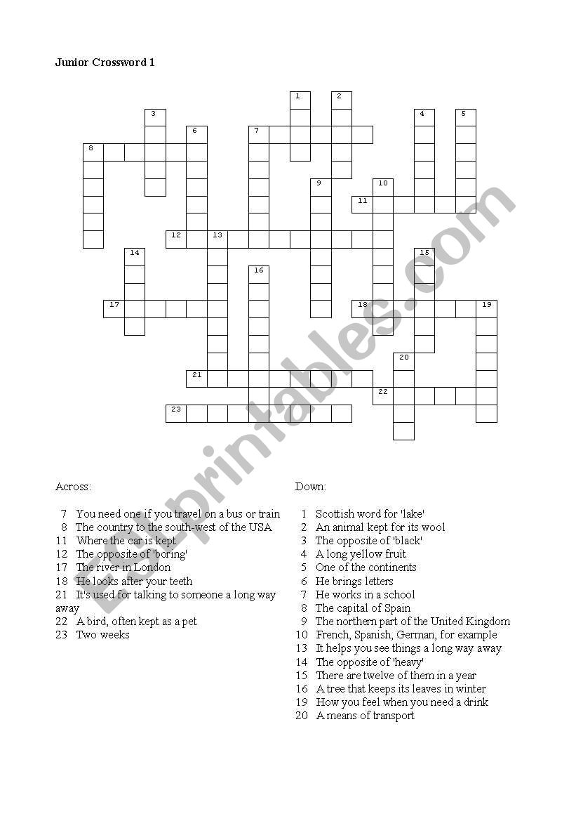 complete these crossword worksheet