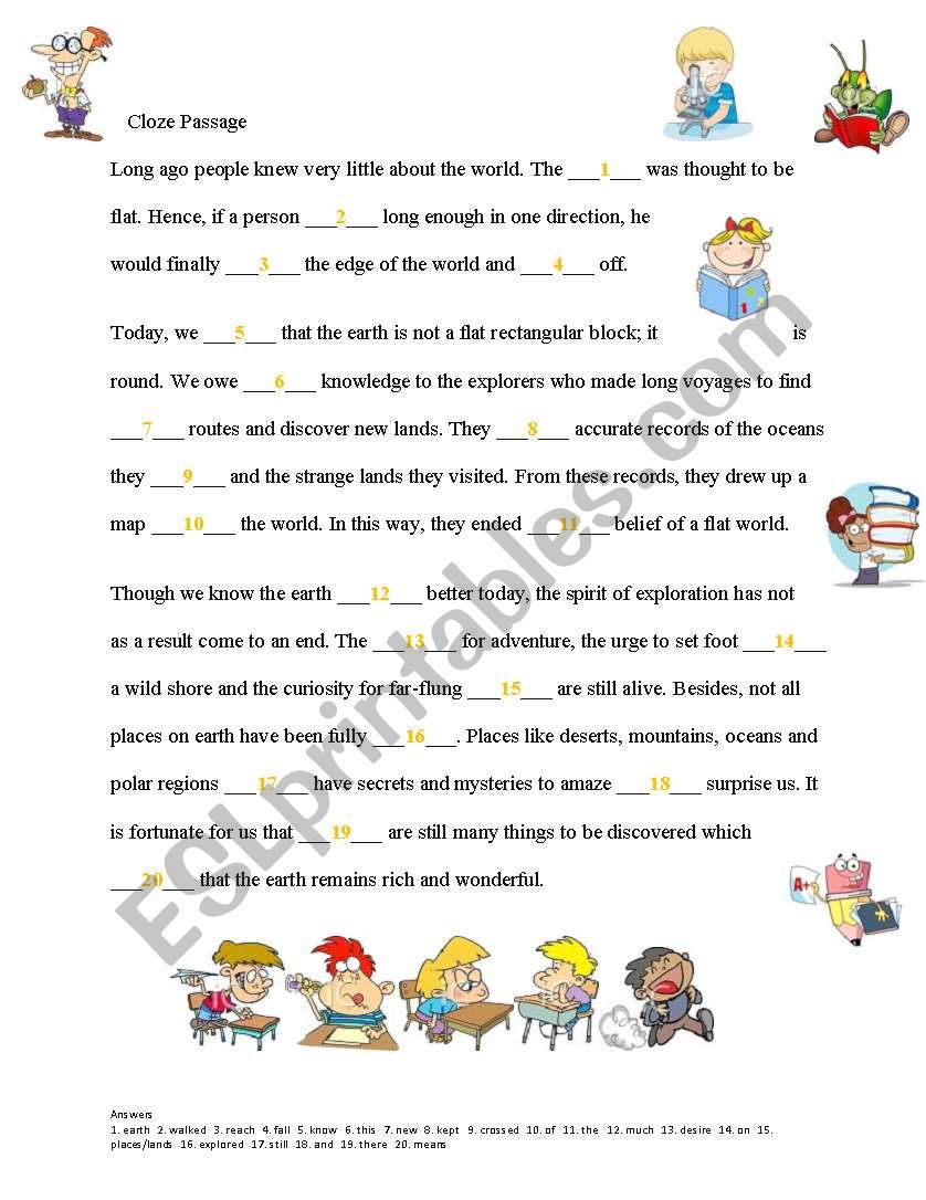 CLOZE PASSAGE  worksheet