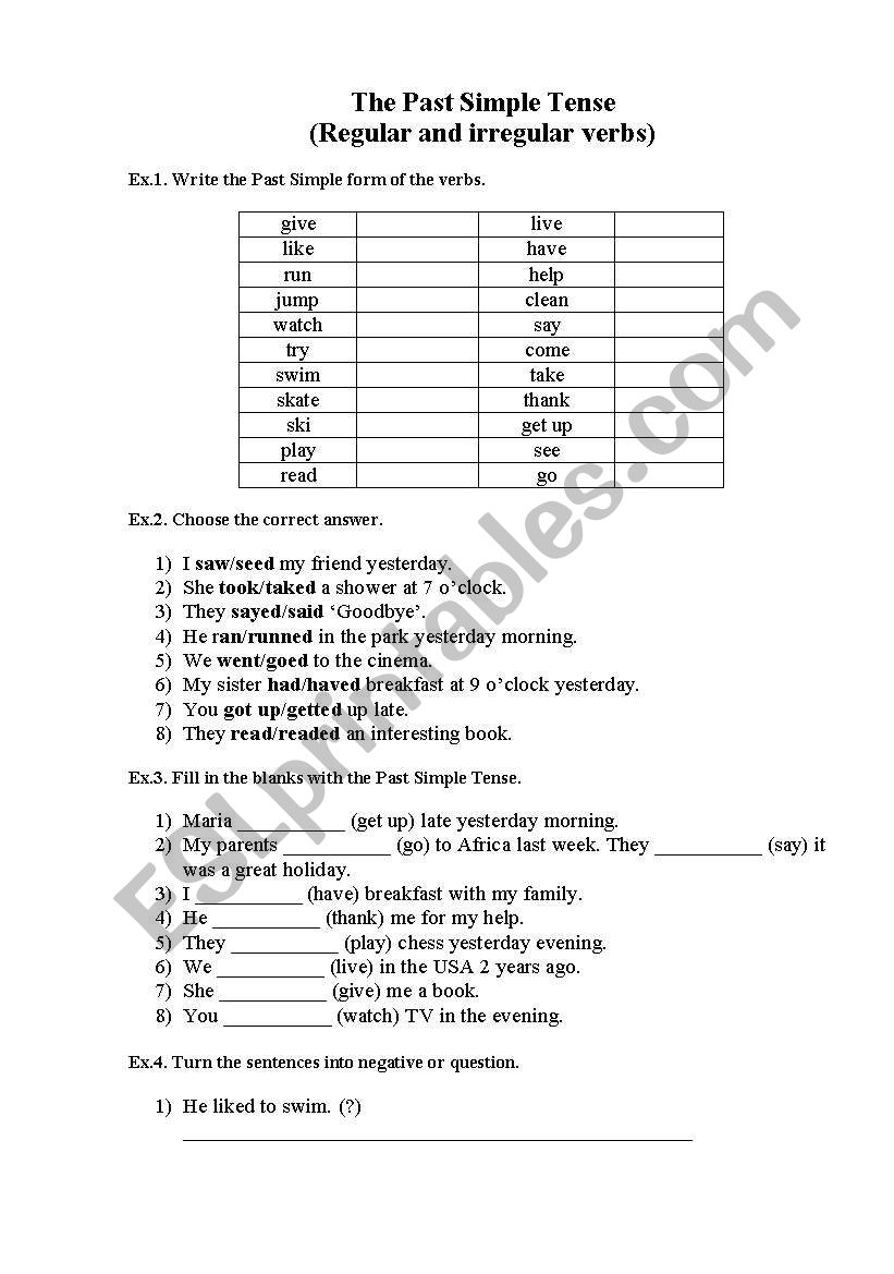 The Past Simple Tense (regular and irregular verbs)