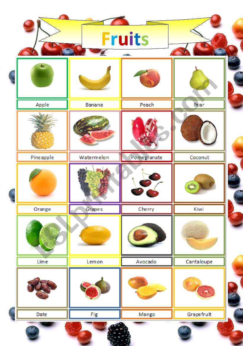 Fruits Flash Cards Part one worksheet
