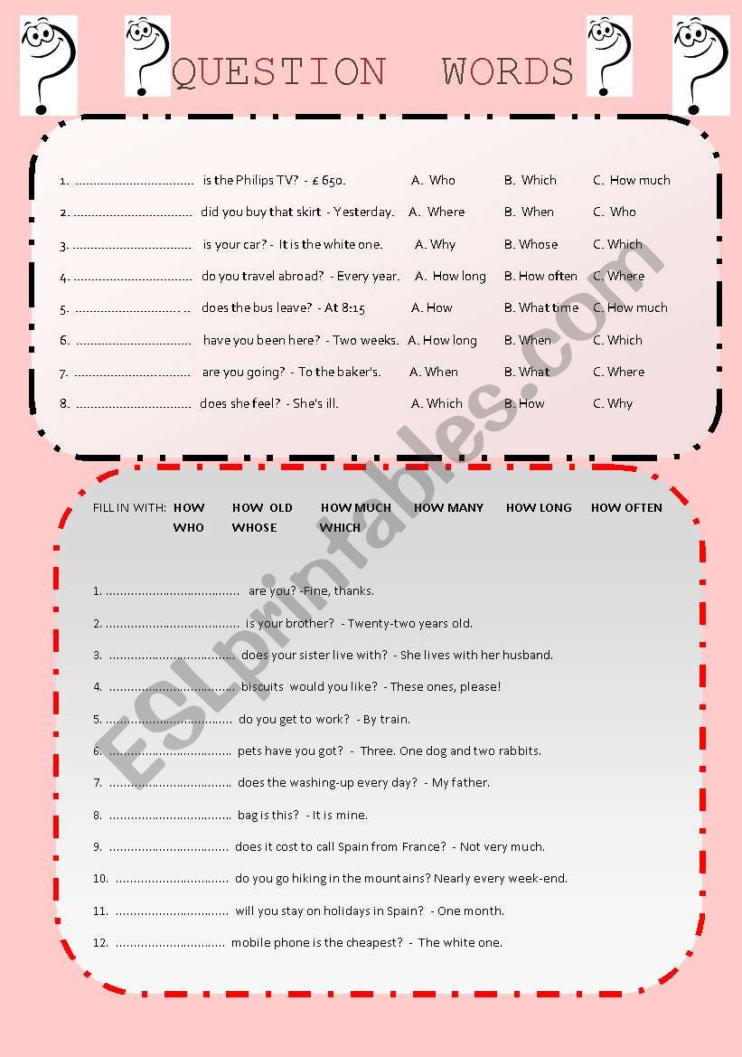 Question words worksheet