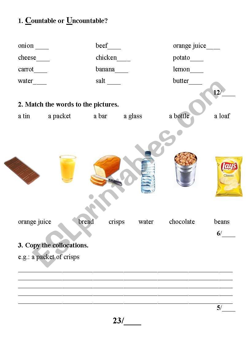 Countable/Uncountable worksheet