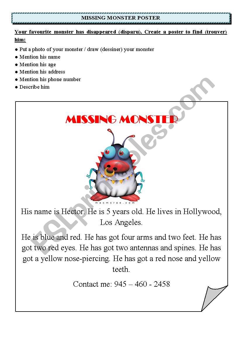 Missing monster worksheet