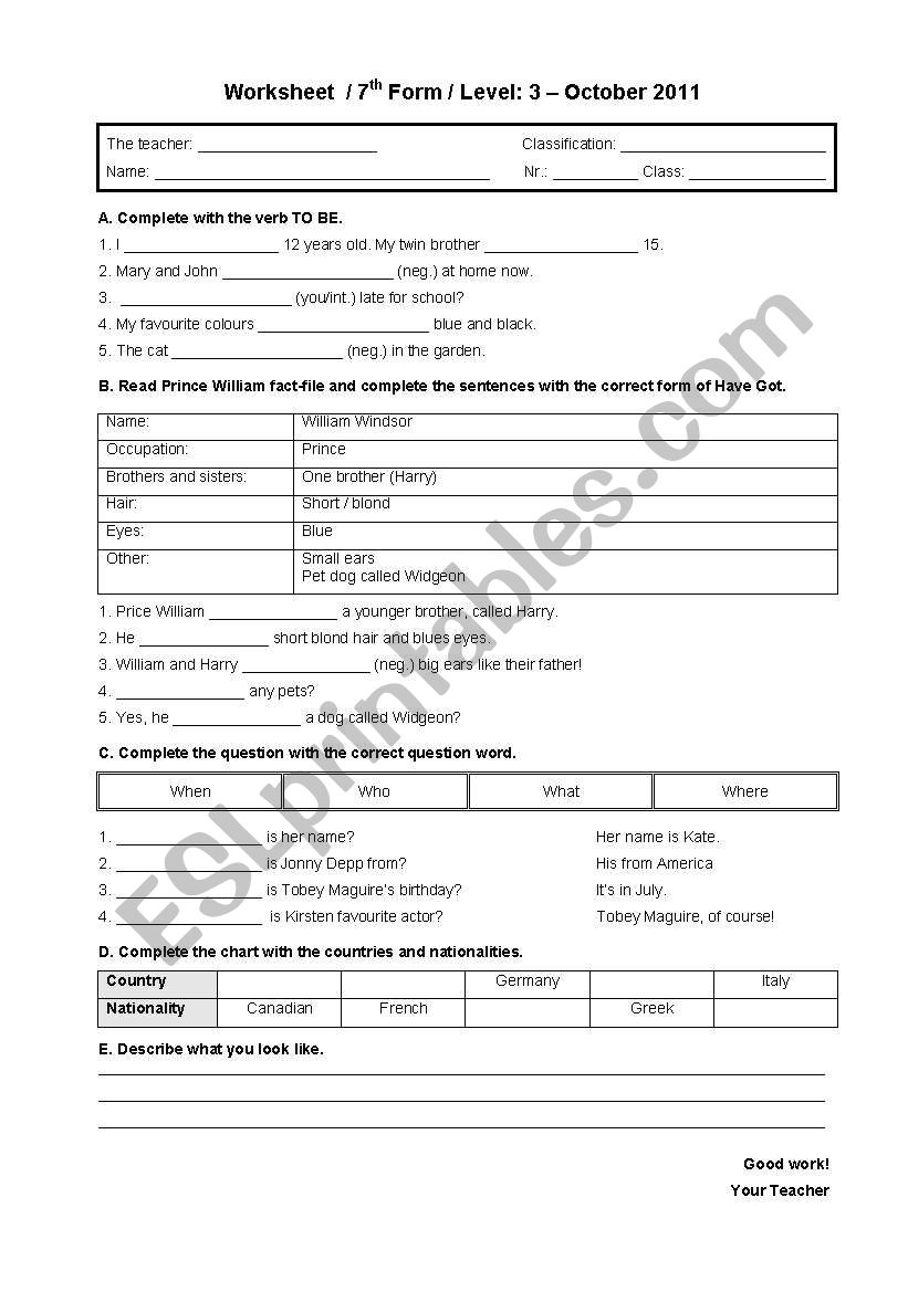 Evaluation Worksheet worksheet