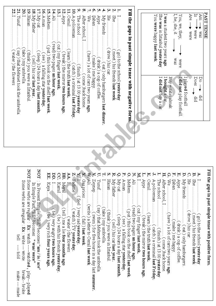 Simple past tense worksheet