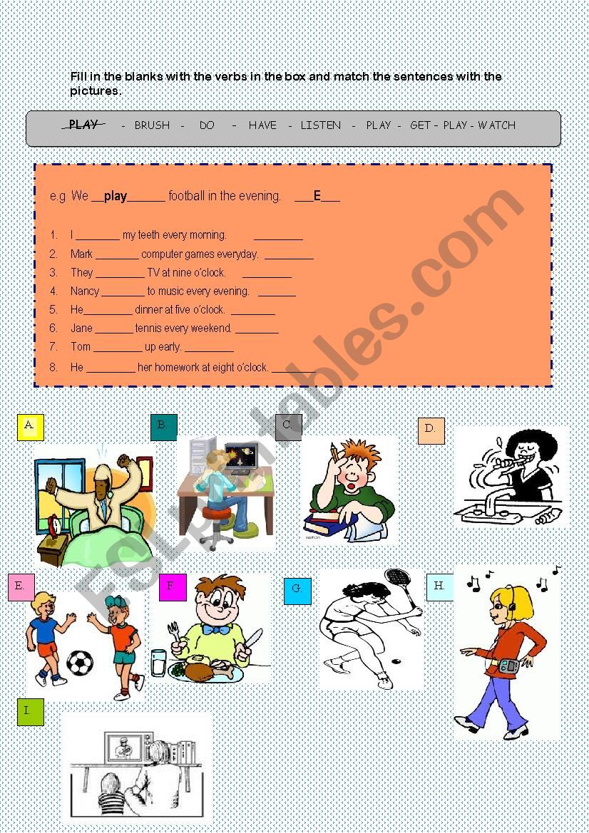 Simple Present Tense-Matching activity