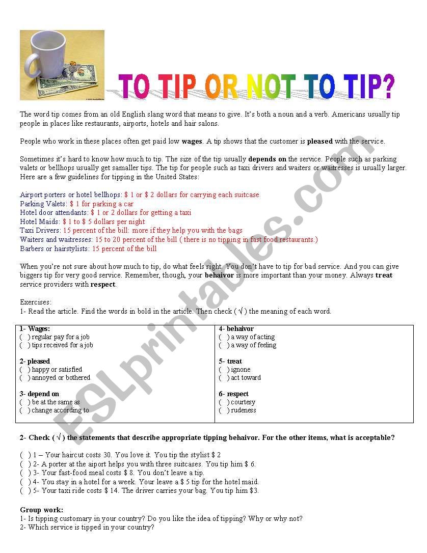 to tip or not to tip worksheet