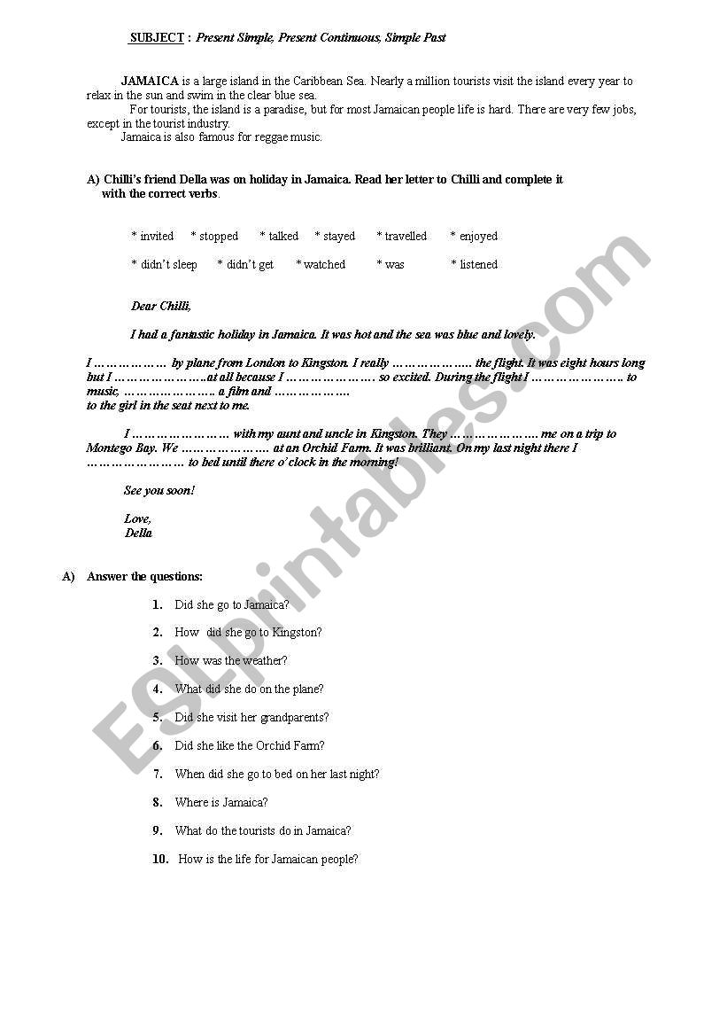 present- past worksheet