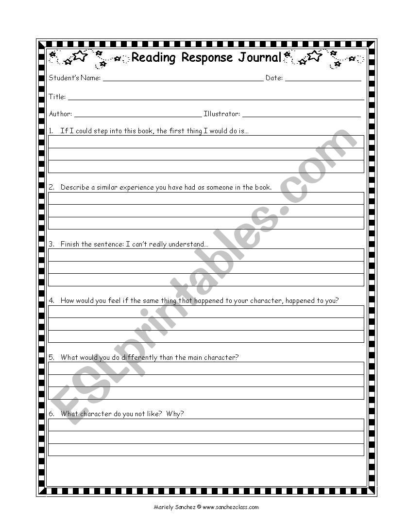 Reading Log worksheet