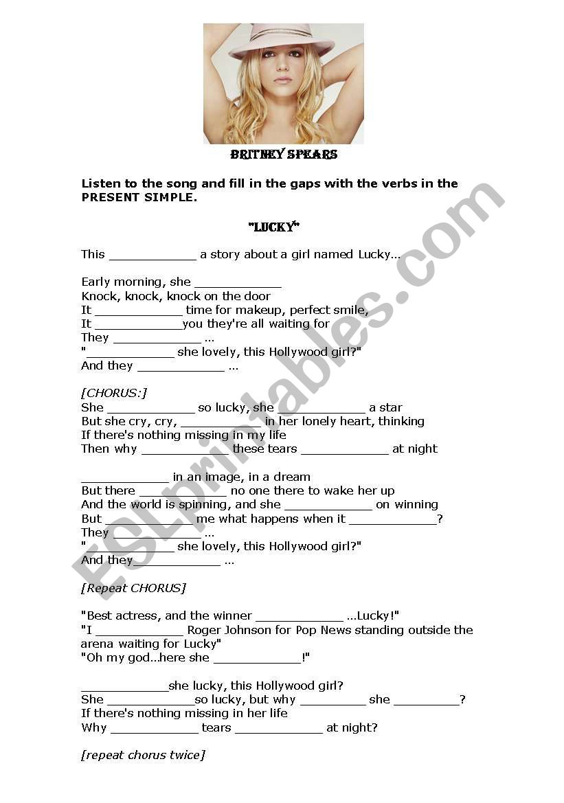 LUCKY by BRITNEY SPEARS worksheet