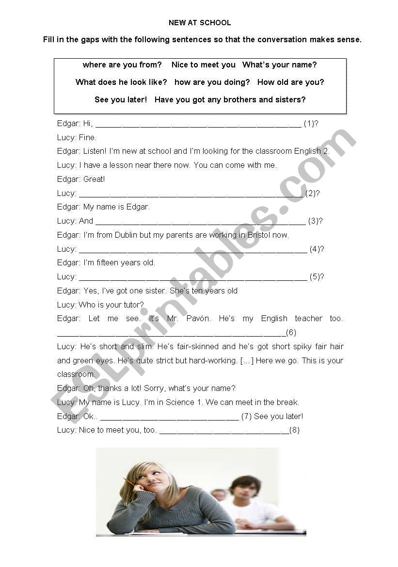 New at school worksheet