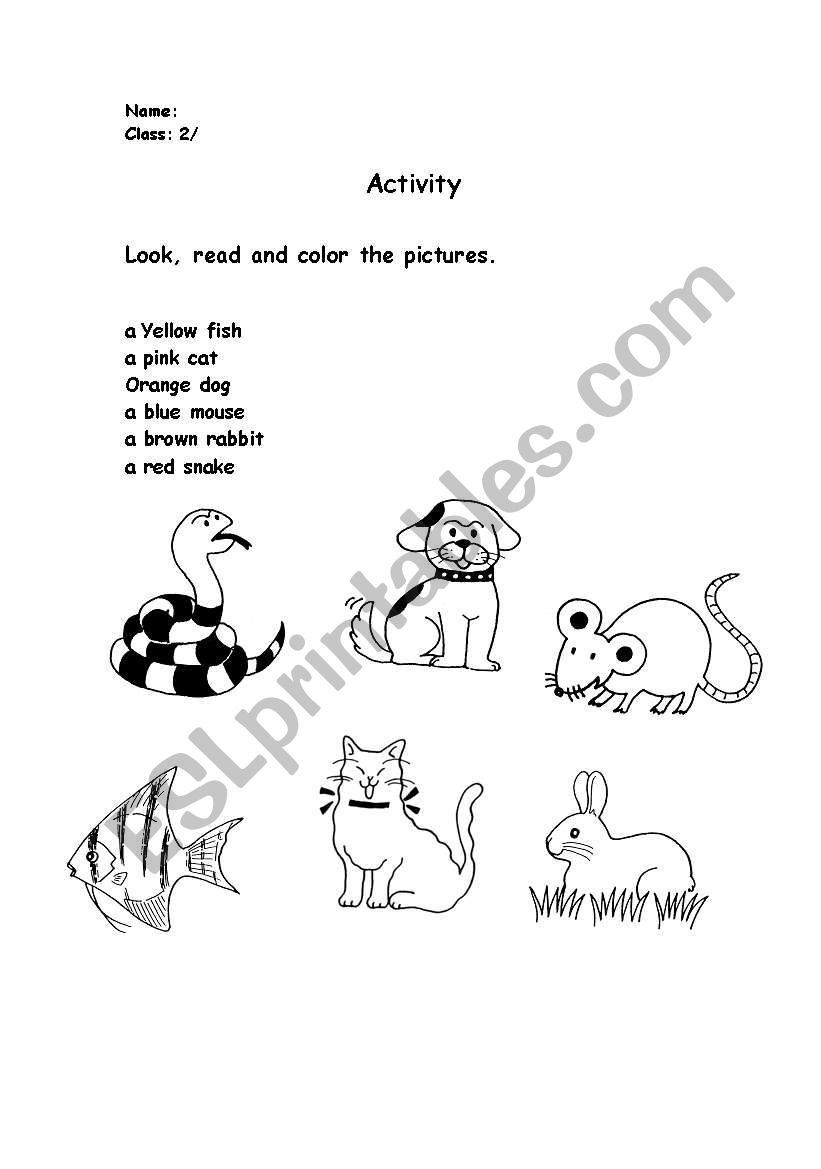 colours and animals worksheet