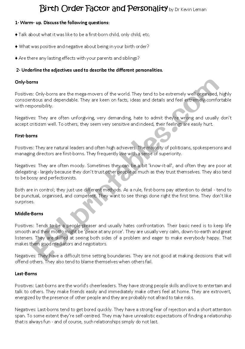 Birth Order factor and Personality