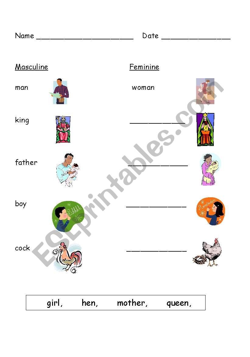 Masculine/Feminine worksheet