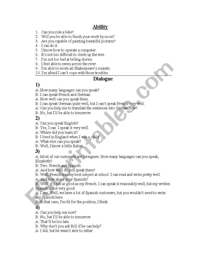 Ability worksheet