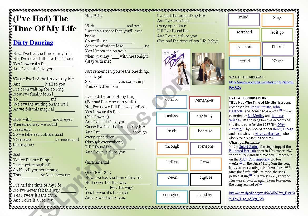 SONG: (I´VE HAD) THE TIME OF MY LIFE - DIRTY DANCING SONG: (I´VE HAD) THE TIME OF MY LIFE - DIRTY DANCING