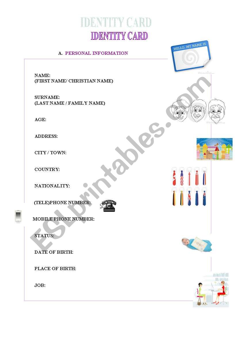 Identity Card worksheet