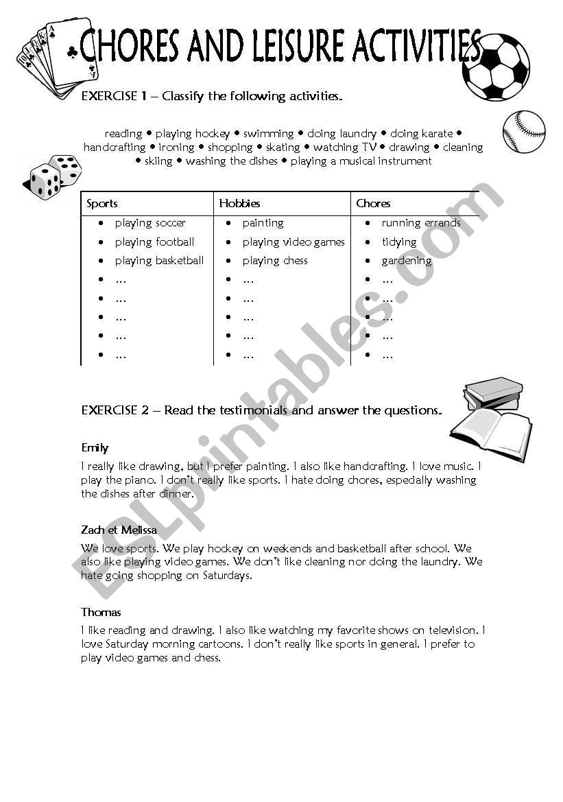 Chores and Leisure Activities worksheet