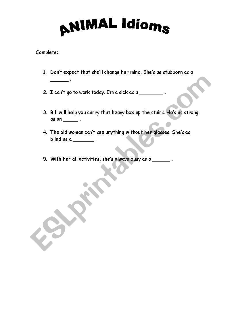 Animal Idioms worksheet