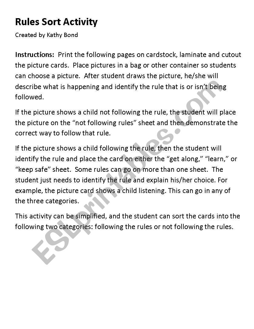 Following the Rules Sort Activity