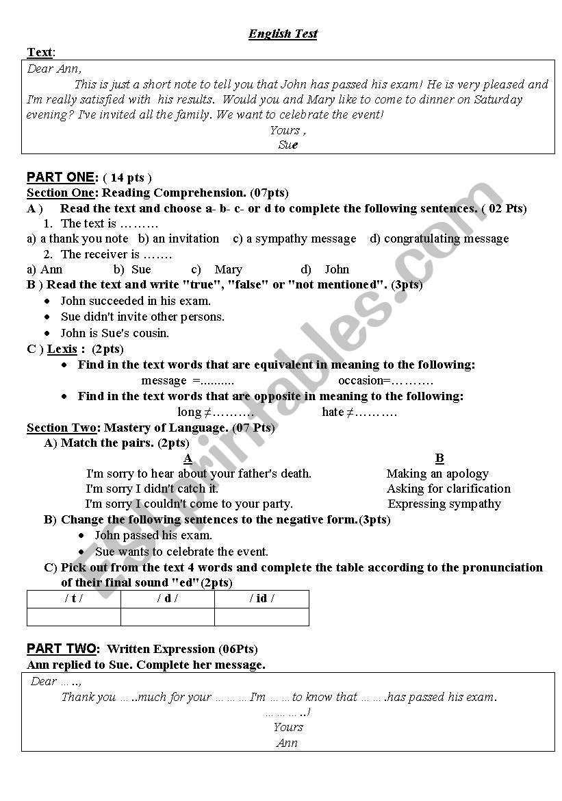 English Test worksheet