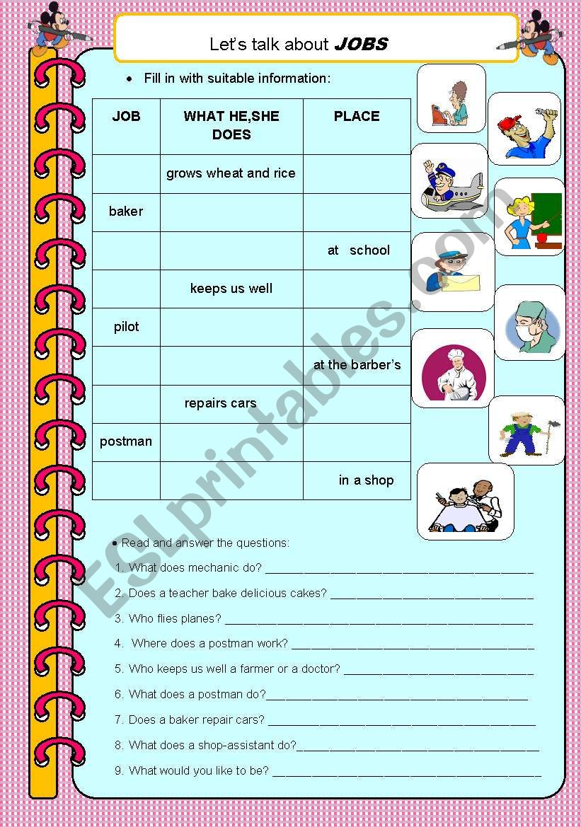 Jobs worksheet