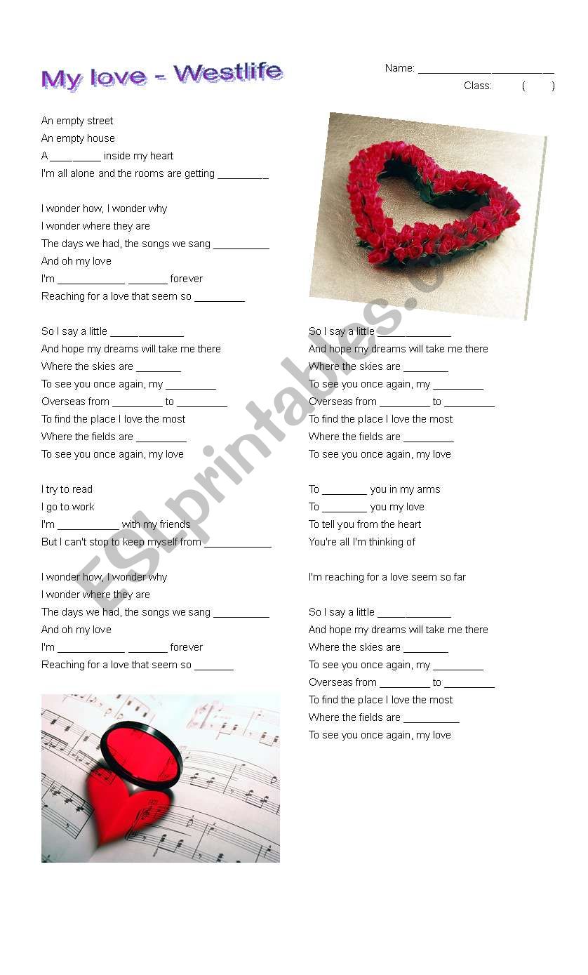 My Love - Westlife worksheet