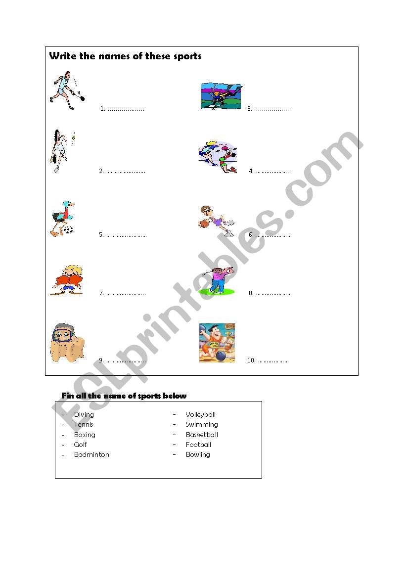 sports worksheet