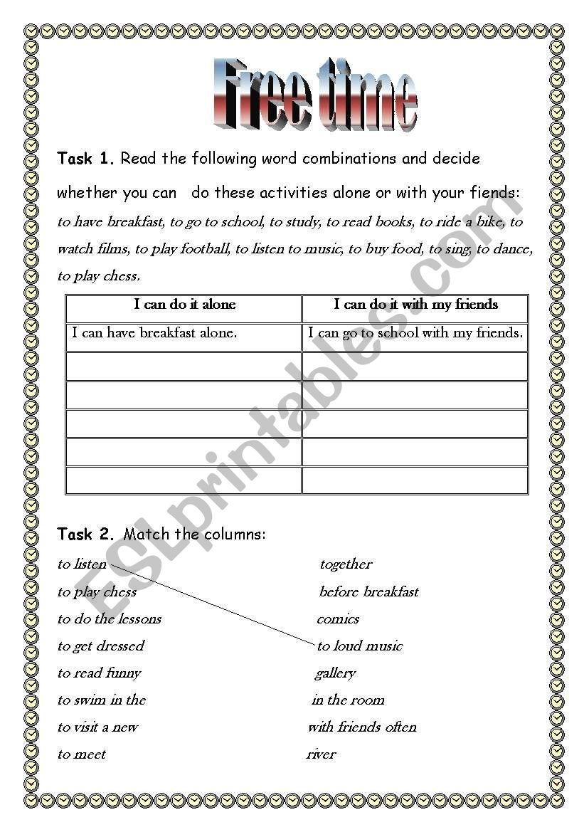 Free time worksheet