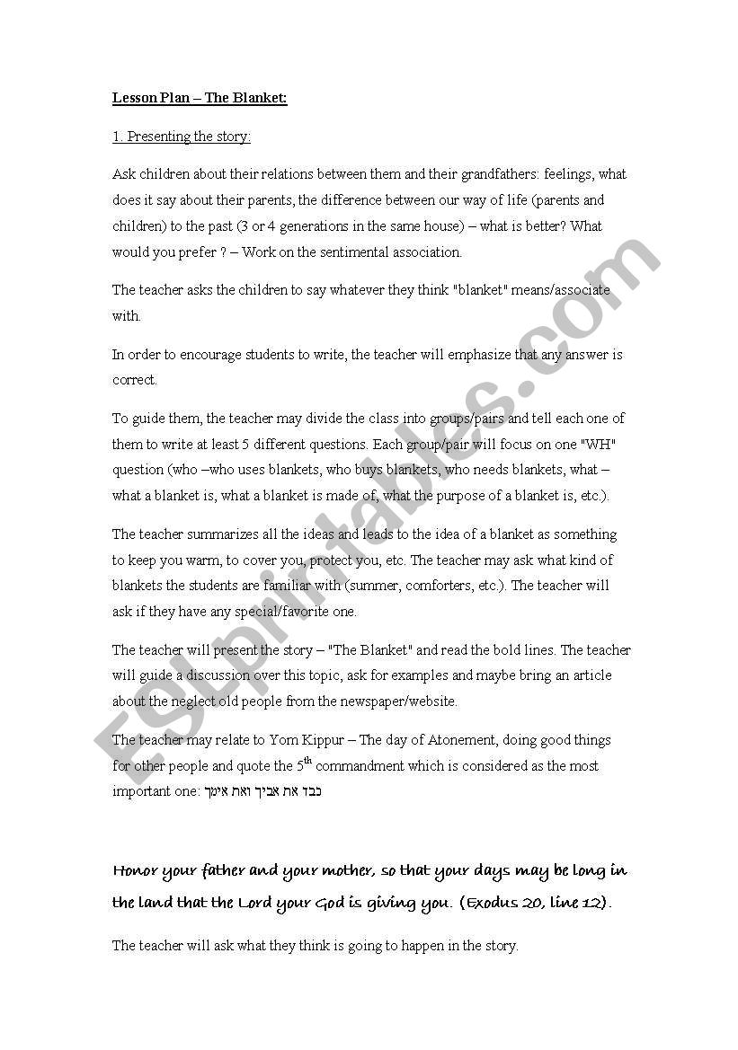 the blanket-lesson plan worksheet