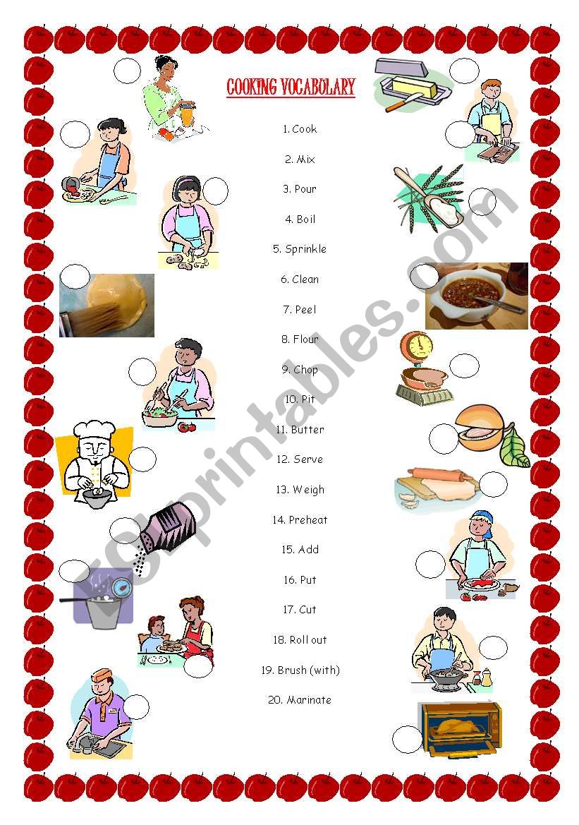 Matchmaking on Cooking worksheet