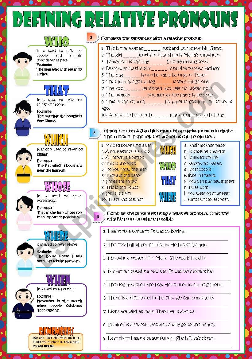 Defining Relative Pronouns worksheet