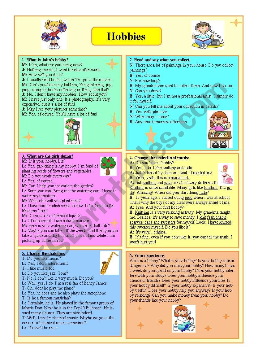 Hobbies worksheet