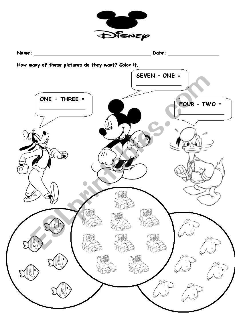 English worksheets: Disney Math