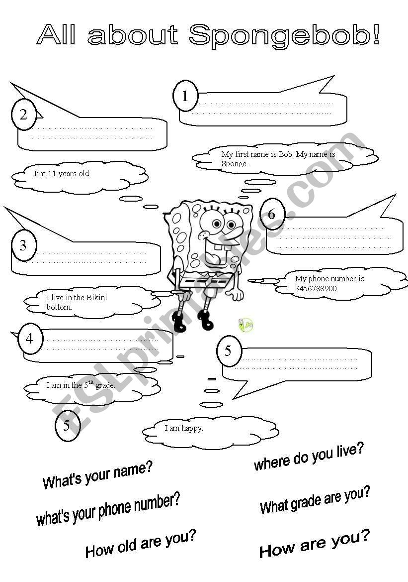 all about spongebob worksheet