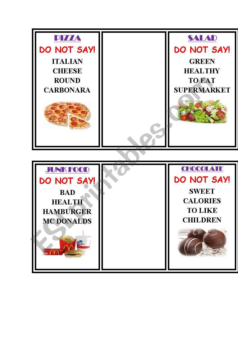 Taboo food worksheet