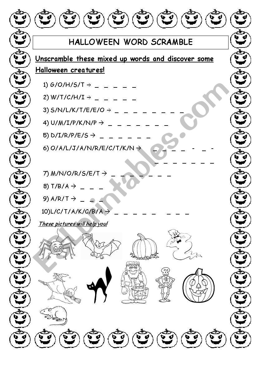 Halloween Word Scramble worksheet