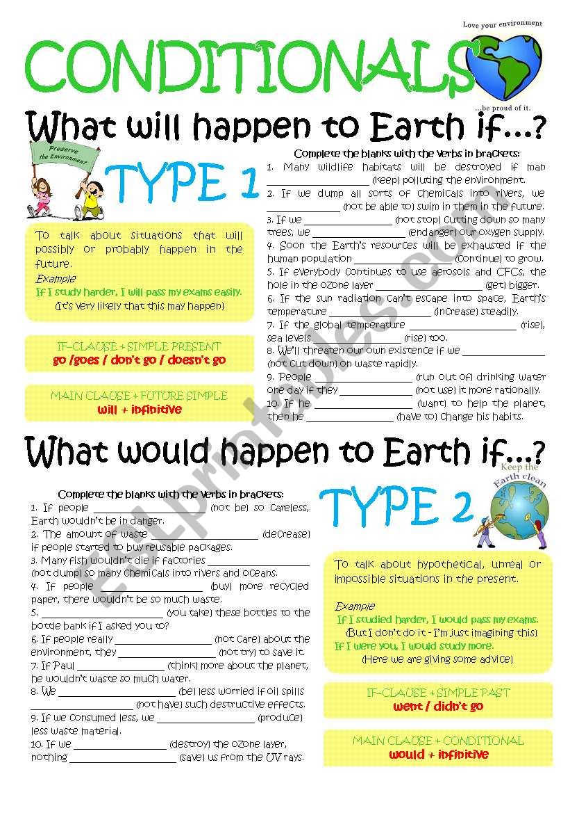 CONDITIONALS TYPE 1 AND 2 (greyscale + key included) - THE ENVIRONMENT