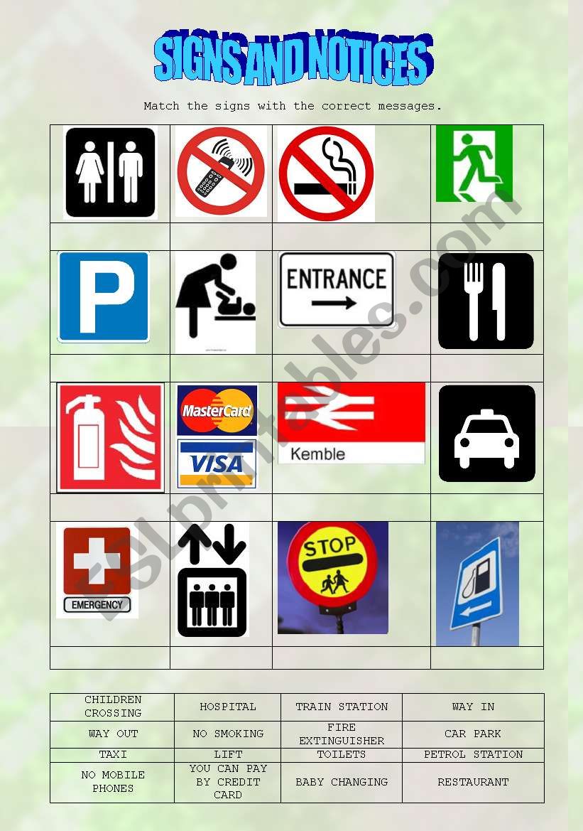 Signs and notices from everyday life - matching activity to go with PP