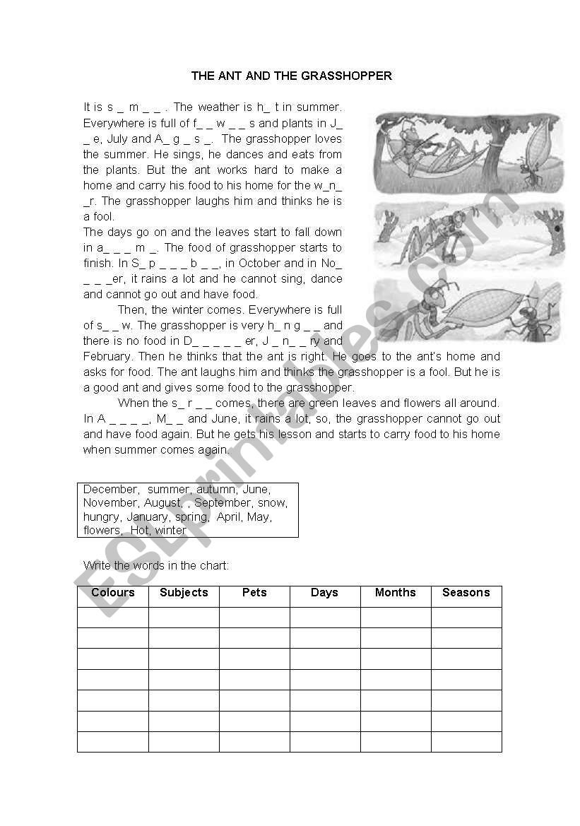 The ant and the grasshopper worksheet