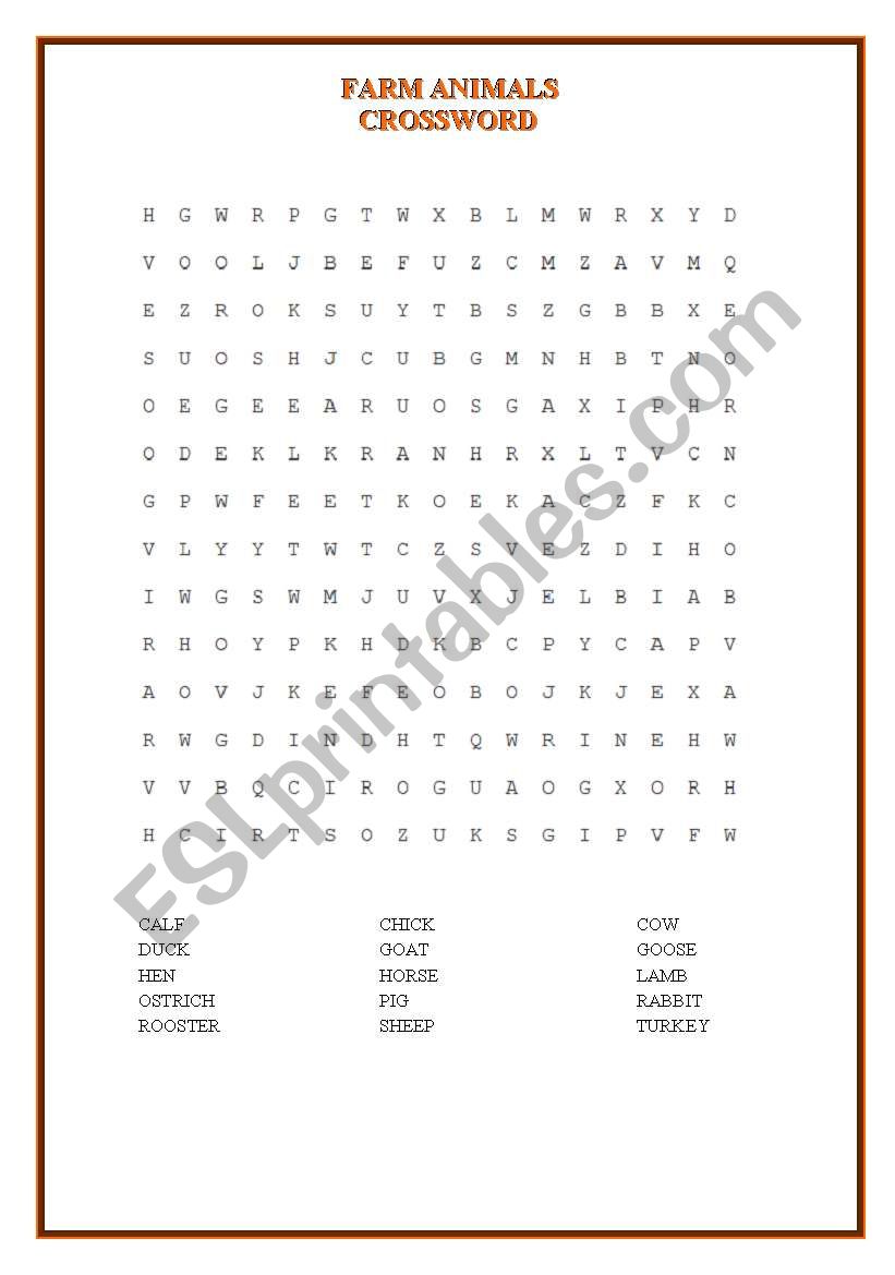 CROSSWORD (FARM ANIMALS)  worksheet