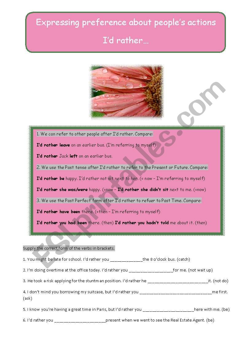 Expressing preference about peopleÂ´s actions using - IÂ´d rather