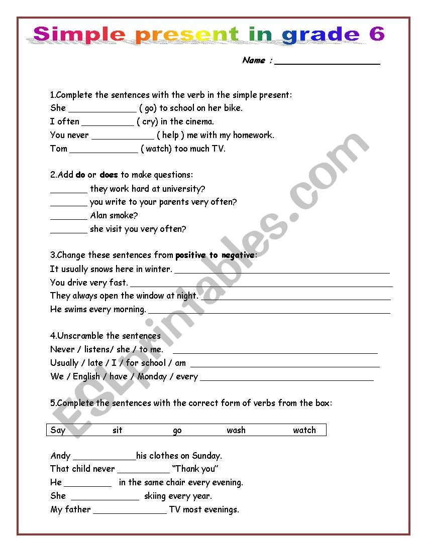 simple-present-in-grade-6-esl-worksheet-by-mako5