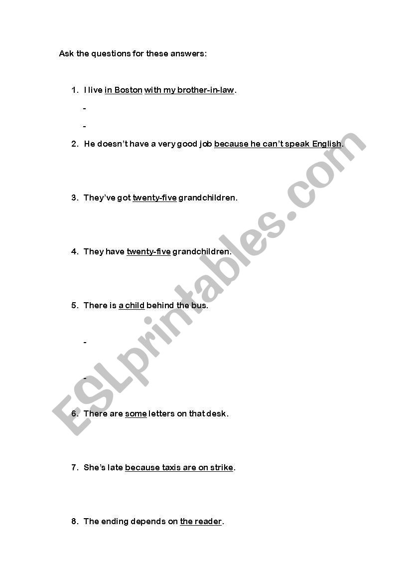 Question Formation worksheet
